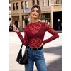 image:imageGRACE KARIN 2026 Mock Neck Sheer Lace Long Sleeve Tops for Women Slim Fit See Through Floral Mesh Sexy BlousesRed Branches and Leaves