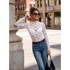 image:imageGRACE KARIN 2026 Mock Neck Sheer Lace Long Sleeve Tops for Women Slim Fit See Through Floral Mesh Sexy BlousesWhite Lace