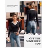 image:imageGRACE KARIN 2026 Womens Long Sleeve Polo Shirts V Neck Collared Ribbed Knit Slim Fit Business Casual Work Office TopsBlack
