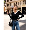 image:imageGRACE KARIN 2026 Womens Long Sleeve Polo Shirts V Neck Collared Ribbed Knit Slim Fit Business Casual Work Office TopsBlack