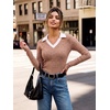 image:imageGRACE KARIN 2026 Womens Long Sleeve Polo Shirts V Neck Collared Ribbed Knit Slim Fit Business Casual Work Office TopsLight Coffee