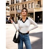 image:imageGRACE KARIN 2026 Womens Long Sleeve Polo Shirts V Neck Collared Ribbed Knit Slim Fit Business Casual Work Office TopsWhite