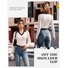 image:imageGRACE KARIN 2026 Womens Long Sleeve Polo Shirts V Neck Collared Ribbed Knit Slim Fit Business Casual Work Office TopsWhite