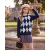 image:imageGRACE KARIN Girls Cardigan Sweater Button Argyle Knit School Uniform 614Y  Long Sleeve Crew Neck Ribbed Knitted Cardigan Soft Stretch Fabric for Casual School Daily Preppy Classic Kids Children YouthNavy