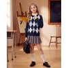 image:imageGRACE KARIN Girls Cardigan Sweater Button Argyle Knit School Uniform 614Y  Long Sleeve Crew Neck Ribbed Knitted Cardigan Soft Stretch Fabric for Casual School Daily Preppy Classic Kids Children YouthNavy