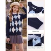 image:imageGRACE KARIN Girls Cardigan Sweater Button Argyle Knit School Uniform 614Y  Long Sleeve Crew Neck Ribbed Knitted Cardigan Soft Stretch Fabric for Casual School Daily Preppy Classic Kids Children YouthNavy