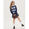 image:imageGRACE KARIN Girls Cardigan Sweater Button Argyle Knit School Uniform 614Y  Long Sleeve Crew Neck Ribbed Knitted Cardigan Soft Stretch Fabric for Casual School Daily Preppy Classic Kids Children YouthNavy