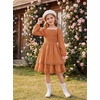 image:imageGRACE KARIN Girls Fall Cotton Dress Long Sleeve Smocked Dresses for 714Y  Layered Square Neck Lace Trim Flowy Casual School Party Formal Birthday Christmas Holiday ALine Kids ClothesPumpkin Orange