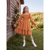 image:imageGRACE KARIN Girls Fall Cotton Dress Long Sleeve Smocked Dresses for 714Y  Layered Square Neck Lace Trim Flowy Casual School Party Formal Birthday Christmas Holiday ALine Kids ClothesPumpkin Orange