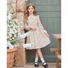 image:imageGRACE KARIN Girls Fall Long Sleeve Dress Floral Ruffle Dresses Size 714  Smocked Waist Crew Neck School Casual Holiday Church Party Birthday Christmas Flowy Aline Midi DressesApricot Floral