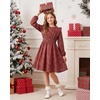 image:imageGRACE KARIN Girls Fall Long Sleeve Dress Floral Ruffle Dresses Size 714  Smocked Waist Crew Neck School Casual Holiday Church Party Birthday Christmas Flowy Aline Midi DressesBurgundy Floral