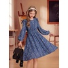 image:imageGRACE KARIN Girls Fall Long Sleeve Dress Floral Ruffle Dresses Size 714  Smocked Waist Crew Neck School Casual Holiday Church Party Birthday Christmas Flowy Aline Midi DressesNavy Blue Floral