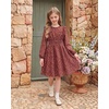 image:imageGRACE KARIN Girls Fall Long Sleeve Dress Floral Ruffle Dresses Size 714  Smocked Waist Crew Neck School Casual Holiday Church Party Birthday Christmas Flowy Aline Midi DressesBurgundy Floral