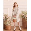 image:imageGRACE KARIN Girls Fall Long Sleeve Dress Floral Ruffle Dresses Size 714  Smocked Waist Crew Neck School Casual Holiday Church Party Birthday Christmas Flowy Aline Midi DressesApricot Floral
