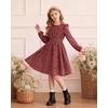 image:imageGRACE KARIN Girls Fall Long Sleeve Dress Floral Ruffle Dresses Size 714  Smocked Waist Crew Neck School Casual Holiday Church Party Birthday Christmas Flowy Aline Midi DressesBurgundy Floral