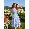 image:imageGRACE KARIN Girls Hawaiian Dress Floral Chiffon ALine Sleeveless Summer Sundress for Beach Vacation Party 716White Blue Tree Print