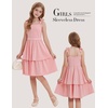 image:imageGRACE KARIN Girls Party Dress Birthday Sparkly Semi Formal Dresses 614Y  Stretchy Fabric Square Neck Bow Straps Beaded Waist Front Double Layer Skirt Hidden Back Zipper for Wedding PageantPink