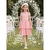 image:imageGRACE KARIN Girls Party Dress Birthday Sparkly Semi Formal Dresses 614Y  Stretchy Fabric Square Neck Bow Straps Beaded Waist Front Double Layer Skirt Hidden Back Zipper for Wedding PageantPink
