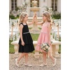 image:imageGRACE KARIN Girls Party Dress Birthday Sparkly Semi Formal Dresses 614Y  Stretchy Fabric Square Neck Bow Straps Beaded Waist Front Double Layer Skirt Hidden Back Zipper for Wedding PageantBlack
