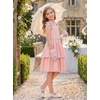 image:imageGRACE KARIN Girls Party Dress Birthday Sparkly Semi Formal Dresses 614Y  Stretchy Fabric Square Neck Bow Straps Beaded Waist Front Double Layer Skirt Hidden Back Zipper for Wedding PageantPink