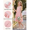 image:imageGRACE KARIN Girls Party Dress Birthday Sparkly Semi Formal Dresses 614Y  Stretchy Fabric Square Neck Bow Straps Beaded Waist Front Double Layer Skirt Hidden Back Zipper for Wedding PageantPink