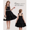 image:imageGRACE KARIN Girls Party Dress Birthday Sparkly Semi Formal Dresses 614Y  Stretchy Fabric Square Neck Bow Straps Beaded Waist Front Double Layer Skirt Hidden Back Zipper for Wedding PageantBlack