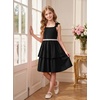 image:imageGRACE KARIN Girls Party Dress Birthday Sparkly Semi Formal Dresses 614Y  Stretchy Fabric Square Neck Bow Straps Beaded Waist Front Double Layer Skirt Hidden Back Zipper for Wedding PageantBlack