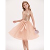 image:imageGRACE KARIN Girls Sequin Tulle Halter Dress Party Formal Gown  Sparkly Glitter Sequins Soft Tulle Skirt Satin Bow Belt KneeLength Hidden Zipper Back for Birthday Wedding PageantRose Gold