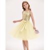 image:imageGRACE KARIN Girls Sequin Tulle Halter Dress Party Formal Gown  Sparkly Glitter Sequins Soft Tulle Skirt Satin Bow Belt KneeLength Hidden Zipper Back for Birthday Wedding PageantChampagne Gold