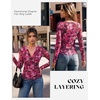 image:imageGRACE KARIN Mesh Long Sleeve Tops for WomenWrap V Neck Boho Top Dressy CasualRuched Floral Blouses Fall Fashion ClothesRed Rose
