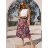 image:imageGRACE KARIN Pleated Midi Skirt for WomenChiffon Elastic High Waist Knee Length SkirtsSwing Flare ALine OutfitsCoffee Floral