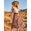 image:imageGRACE KARIN Pleated Midi Skirt for WomenChiffon Elastic High Waist Knee Length SkirtsSwing Flare ALine OutfitsCoffee Floral