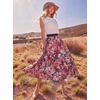 image:imageGRACE KARIN Pleated Midi Skirt for WomenChiffon Elastic High Waist Knee Length SkirtsSwing Flare ALine OutfitsCoffee Floral