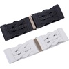 image:imageGRACE KARIN Wide Belts for Women Elastic Waist Belt  3 inch wide stretchy waistband Woven design Golden buckle For dresses skirt Vintage casual boho western styleBlack and White