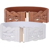 image:imageGRACE KARIN Wide Belts for Women Elastic Waist Belt  3 inch wide stretchy waistband Woven design Golden buckle For dresses skirt Vintage casual boho western styleWhite and Brown
