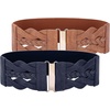 image:imageGRACE KARIN Wide Belts for Women Elastic Waist Belt  3 inch wide stretchy waistband Woven design Golden buckle For dresses skirt Vintage casual boho western styleBrown and Navy