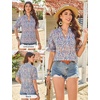 image:imageGRACE KARIN Womens Boho Tops Summer Spring Cotton Floral Blouses Short Sleeve Print Shirts V Neck Beach Vacation Clothes 2026White Blue Orange Floral