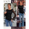 image:imageGRACE KARIN Womens Lace Top Sheer Bell Long Sleeve Ruched Asymmetrical Boho Western Clothes Fitted Mesh Peplum Tops FlowyBlack Peony Lace