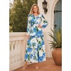 image:imageGRACE KARIN Womens Long Sleeve Fall Wedding Guest Floral Dress  2026 V NeckPocketsSmocked TiededA LineFlowy Maxi DressesCasual Boho Outfits Suitable for OutingDatesTravelVacationsBlue Floral