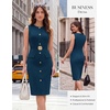 image:imageGRACE KARIN Womens Sleeveless Bodycon Work Office Business Dress  2026 Crew NeckBack ZipperElastic BeltKnee LengthClassic Sheath Outfits Suitable for FunralChurchBusiness CasualTravelDeep Peacock Blue