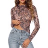 image:imageGRACE KARIN 2026 Mock Neck Sheer Lace Long Sleeve Tops for Women Slim Fit See Through Floral Mesh Sexy BlousesLeopard Lace