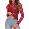 image:imageGRACE KARIN 2026 Mock Neck Sheer Lace Long Sleeve Tops for Women Slim Fit See Through Floral Mesh Sexy BlousesRed Branches and Leaves
