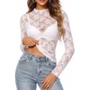 image:imageGRACE KARIN 2026 Mock Neck Sheer Lace Long Sleeve Tops for Women Slim Fit See Through Floral Mesh Sexy BlousesWhite Lace