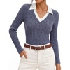 image:imageGRACE KARIN 2026 Womens Long Sleeve Polo Shirts V Neck Collared Ribbed Knit Slim Fit Business Casual Work Office TopsNavy