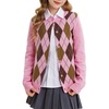 image:imageGRACE KARIN Girls Cardigan Sweater Button Argyle Knit School Uniform 614Y  Long Sleeve Crew Neck Ribbed Knitted Cardigan Soft Stretch Fabric for Casual School Daily Preppy Classic Kids Children YouthPink