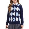 image:imageGRACE KARIN Girls Cardigan Sweater Button Argyle Knit School Uniform 614Y  Long Sleeve Crew Neck Ribbed Knitted Cardigan Soft Stretch Fabric for Casual School Daily Preppy Classic Kids Children YouthNavy
