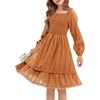 image:imageGRACE KARIN Girls Fall Cotton Dress Long Sleeve Smocked Dresses for 714Y  Layered Square Neck Lace Trim Flowy Casual School Party Formal Birthday Christmas Holiday ALine Kids ClothesPumpkin Orange