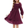 image:imageGRACE KARIN Girls Fall Cotton Dress Long Sleeve Smocked Dresses for 714Y  Layered Square Neck Lace Trim Flowy Casual School Party Formal Birthday Christmas Holiday ALine Kids ClothesWine Red