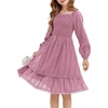 image:imageGRACE KARIN Girls Fall Cotton Dress Long Sleeve Smocked Dresses for 714Y  Layered Square Neck Lace Trim Flowy Casual School Party Formal Birthday Christmas Holiday ALine Kids ClothesPink