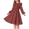 image:imageGRACE KARIN Girls Fall Long Sleeve Dress Floral Ruffle Dresses Size 714  Smocked Waist Crew Neck School Casual Holiday Church Party Birthday Christmas Flowy Aline Midi DressesBurgundy Floral
